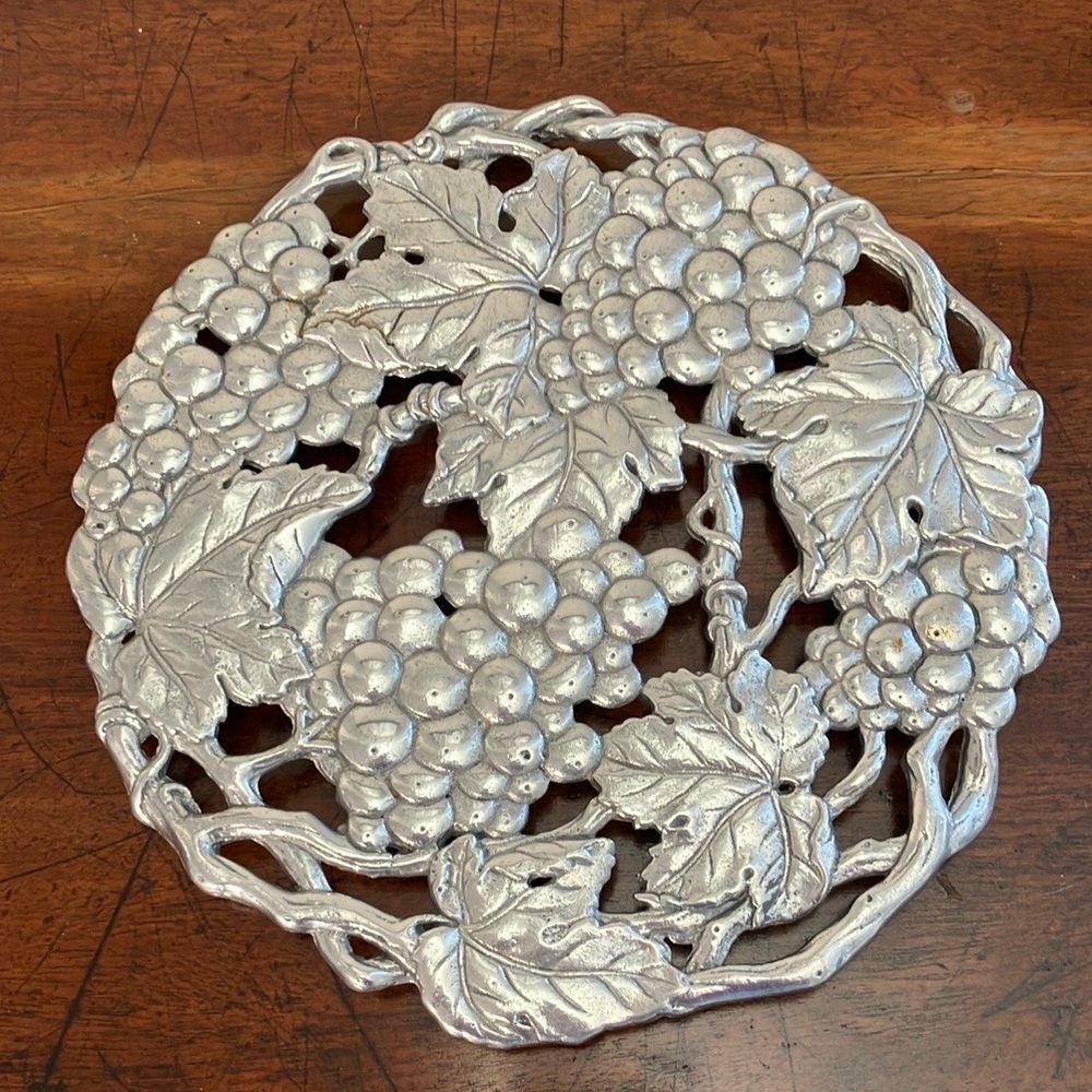Vintage Silver Arthur Court Wine Trivet with Grapes and Leaves